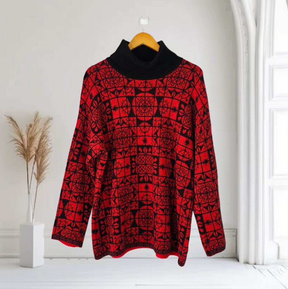 United Colors Of Benetton Vintage Red and Black Women's Sweater Size Large